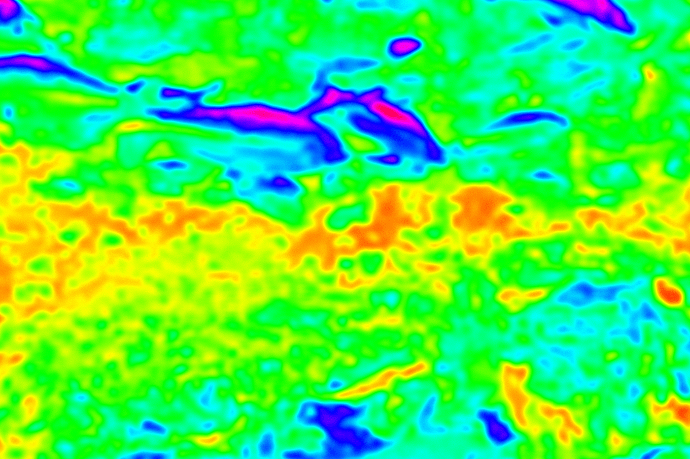 Abstract microscopic view of cellular structures, vibrant heatmap style animation with flowing colors. Scientific research background wallpaper with a psychedelic colorama effect for presentations.