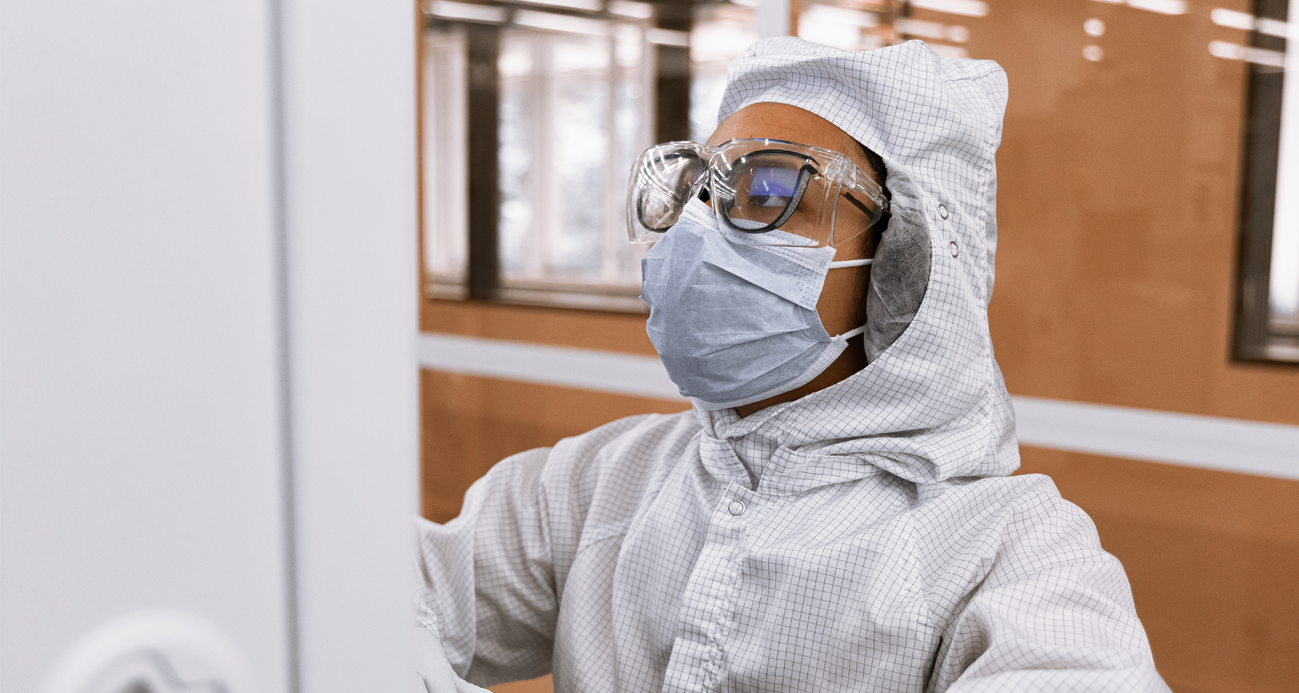 Student in clean room lab working