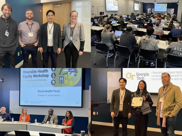 Picture upper left: Philipp Gutruf, Alex Adams, Hong Yeo, and Kimberlee McKay. Picture upper right: workshop attendees. Picture lower left: Rudy Gleason, Shelly Spires, Brad Jones, and Ruwanthi Ekanayake. Picture lower right: Hong Yeo, Garan Byun, and Clint Zeagler.