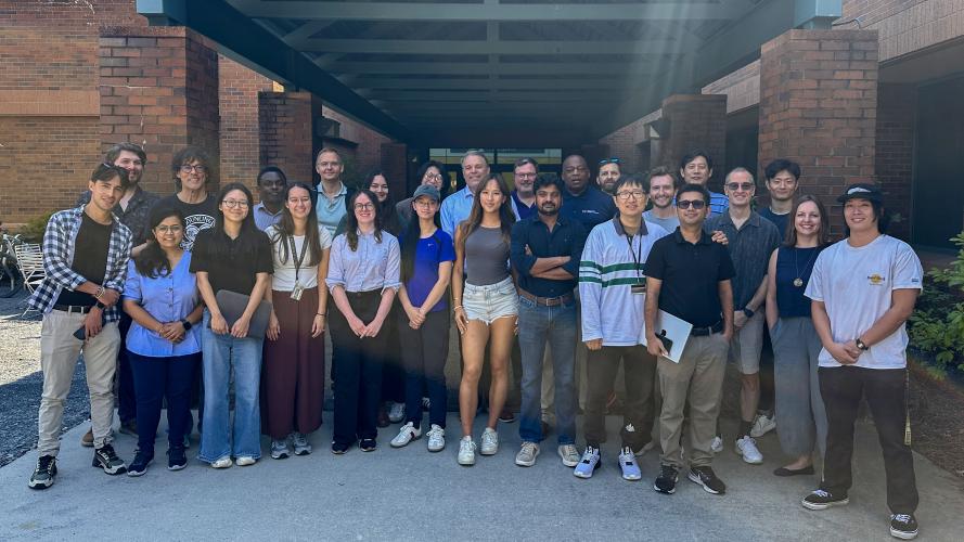 Graduate apprentices, faculty mentors, and research staff gather outside the Marcus Nanotechnology Building during the 2026 Georgia Tech Graduate Apprenticeship Program, celebrating collaboration in microelectronics, nanotechnology, and advanced materials research.