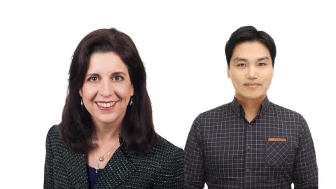 Michelle LaPlaca (left), associate chair for Faculty Development and professor in the Department of Biomedical Engineering; W. Hong Yeo, Harris Saunders, Jr. Professor in the George W. Woodruff School of Mechanical Engineering.
